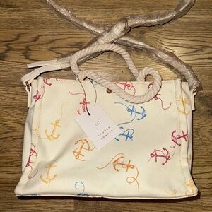 LC Lauren Conrad Cream Tote with Colorful Anchor Print